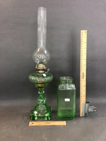 Vintage Green Glass Kero Lamp & Jar (No Lid)
