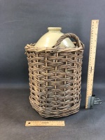 Vintage Salt Glazed Stoneware Demi-John in Original Wicker Basket - 2