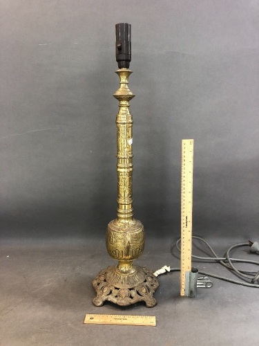 Large Vintage Brass Table Lamp Stand - No Shade