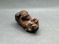 Japanese Wooden Netsuke 2 Turtles signed - 3