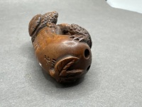 Japanese Wooden Netsuke 2 Turtles signed - 4
