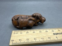 Japanese Wooden Netsuke 2 Turtles signed - 5