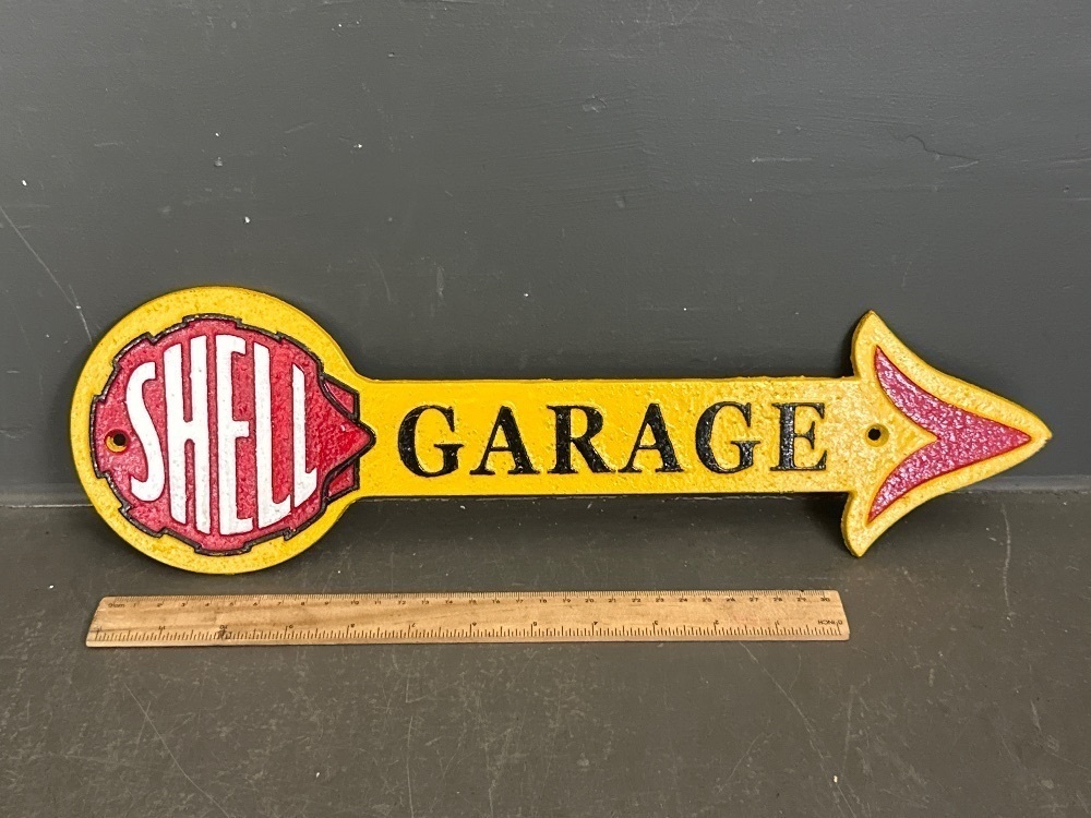 Cast Iron Shell Garage Arrow Sign
