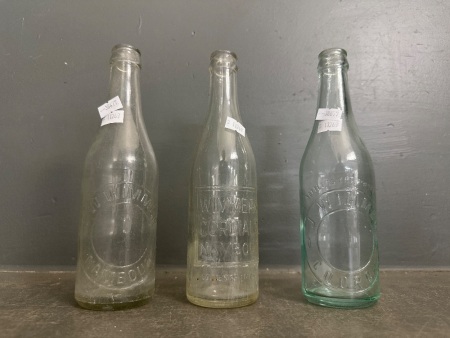 3 Embossed Wimmers Cordial Bottles