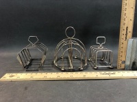 3 x Vintage Sterling Sivler Toast Racks, 2 Hallmarked Birmingham, 1 Sheffield - 2