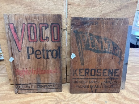 Pennant Kerosene & Voco Petrol Wooden Crate Ends