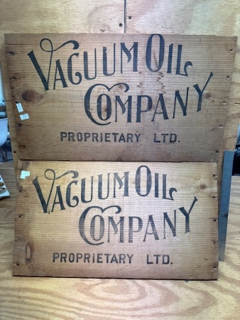 2 x Vacuum Oil Company Wooden Crate Ends