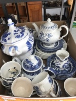Large Box of Assorted Blue & White China inc. Willow Pattern