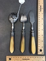 Antique French Petis Fours Set c1920's with Bone Handles & Silver Mounts - 2