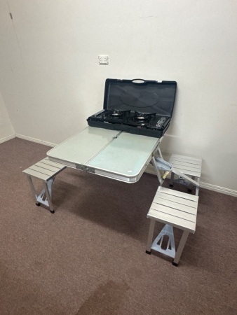 Gasmate Butane Twin Stove & Fold Out Camping Table