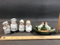 Vintage Porcelain Cruets + Dog Ornament