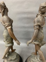 Pair of Antique French Spelter Figures on Timber Bases - Sensitive & L'Echo des Mers (1 As Is) - 3