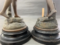 Pair of Antique French Spelter Figures on Timber Bases - Sensitive & L'Echo des Mers (1 As Is) - 4