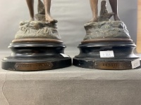 Pair of Antique French Spelter Figures on Timber Bases - Sensitive & L'Echo des Mers (1 As Is) - 5