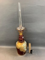 Beautiful Antique Bohemian Cranberry Glass Bottle, Hand Painted with Gilt & Raised Flowers + The Biggest Stopper - 3