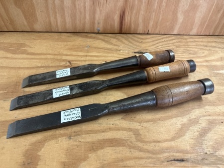 Lot of 3 Mortice Chisels - 2 Ward England & 1 Mathison Glasgow Mortice