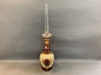 Beautiful Antique Bohemian Cranberry Glass Bottle, Hand Painted with Gilt & Raised Flowers + The Biggest Stopper - 6