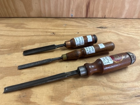 Lot of 3 Chisels - Incs Titan Australia Gouge, A.Hilldick England Gouge, R.Sorby England Gouge