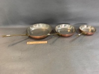 Set of 3 Brass Handled Copper Frypans - 2