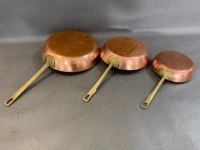 Set of 3 Brass Handled Copper Frypans - 3