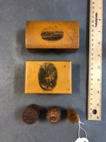 2 Vintage Mauclineware Boxes + 3 Treen Perfume Stick Holders - 2