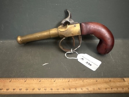 Pistol Percussion Solid Brass Double Barrel C1860