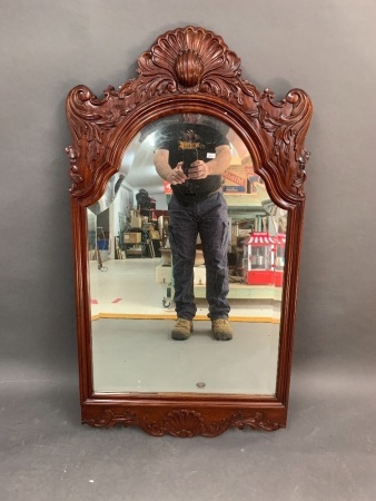 Large Carved Mahogany Framed Bevelled Mirror