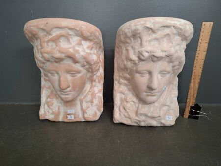 Pair of Roman Goddess Terracotta Wall Planters