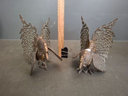 Pair of Vintage Brass Roosters