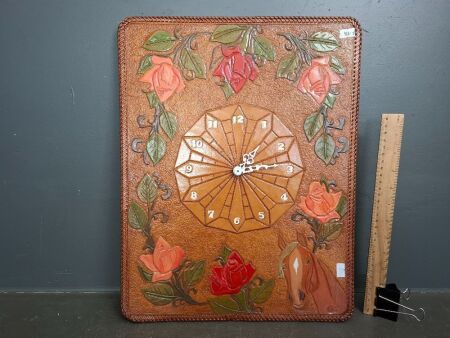 Hand Tooled Vintage Leather Clock