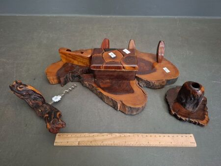 Lot of Wood Decor - Incs Timber Desk Organiser, Pen Pot & Mulga Wood Corkscrew