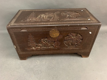 Vintage Hand Carved Asian Sea Chest