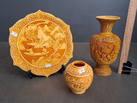 Vintage Carved China Vase, Pot & Vase