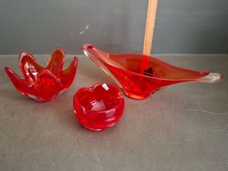 Vintage Murano Ruby Red Glass Vases & Ash Tray