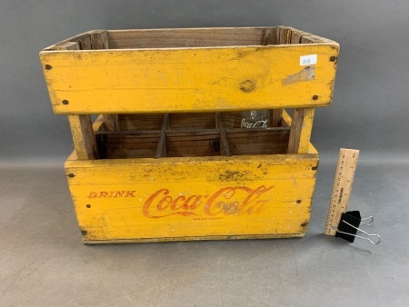 Vintage Yellow Timber Coca Cola 6 x 24Oz. Crate Stamped Sydney