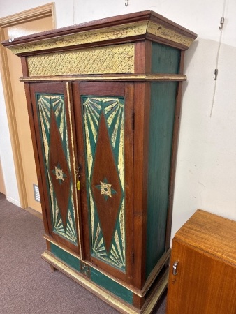 Hand Carved & Painted Bohemian Style Wooden Cabinet
