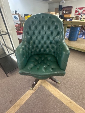 Moran Chesterfield Green Executive Office Chair with Brass claw feet & on casters