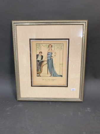 Antique Framed French Couture Print 1922