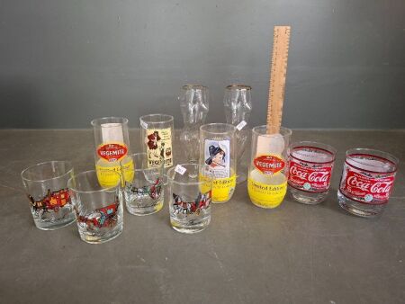 Selection of Collectable Glasses inc Vegemite & Coca Cola