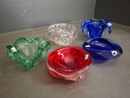 5 Murano Glass Vases & Ash Trays