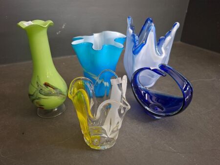 5 Art / Murano Glass Vases