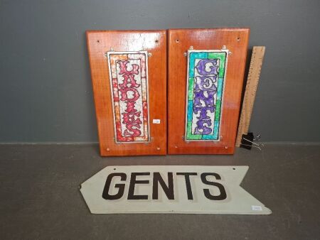 3 x Wooden Toilet Signs