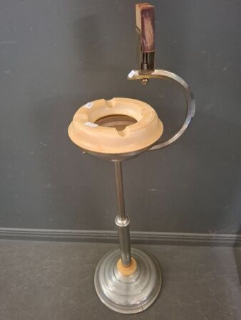 Mid Century Metal Standing Ashtray with Matchbox Holder