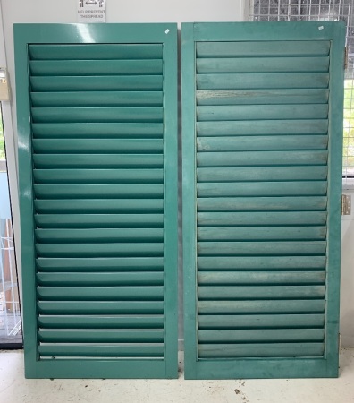 Pair of Painted Canadian Redwood Louvre Doors