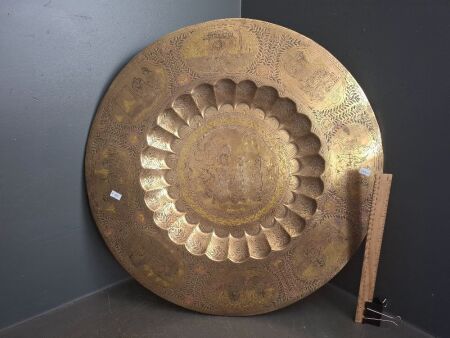 Large Brass Charger with Etched Indian Scenes