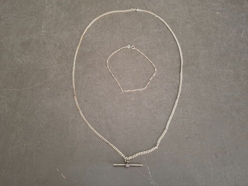 Sterling Silver 70cm Necklace with Fob + Chain Bracelet 25cm