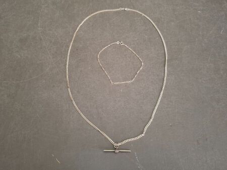 Sterling Silver 70cm Necklace with Fob + Chain Bracelet 25cm