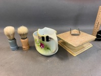 Pearlex Traveling Shaving Bowl & Mirror, 2 Brushes, Ceramic Shaving Mug - 2
