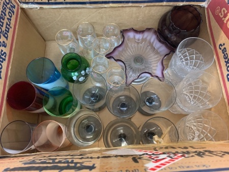 Box of Asstd Vintage Glass & Crystal