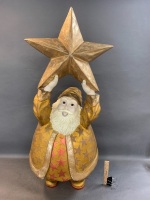 Large Fibreglass Gold Santa with Star - As Is